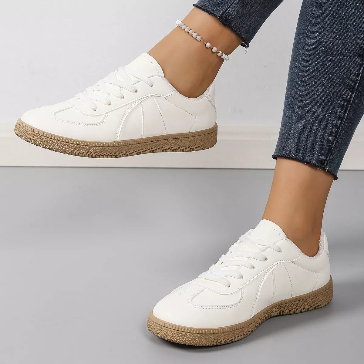 Round Toe Lace-Up Flats Sneakers - Lilixa.store