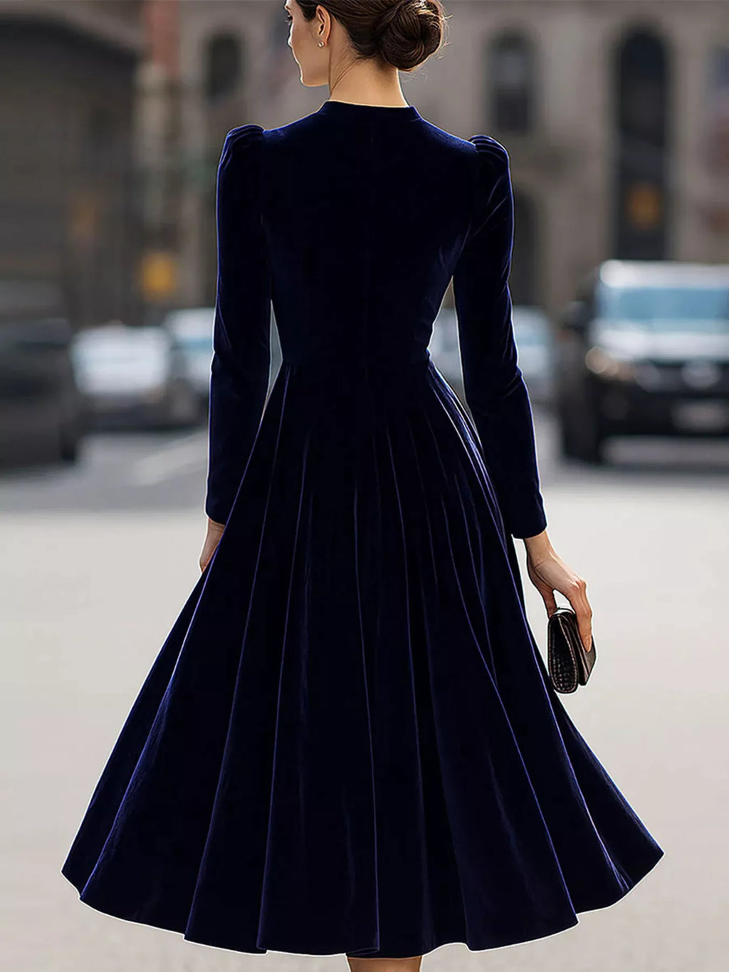Velvet Long Sleeve A-Line Dress - Lilixa.store