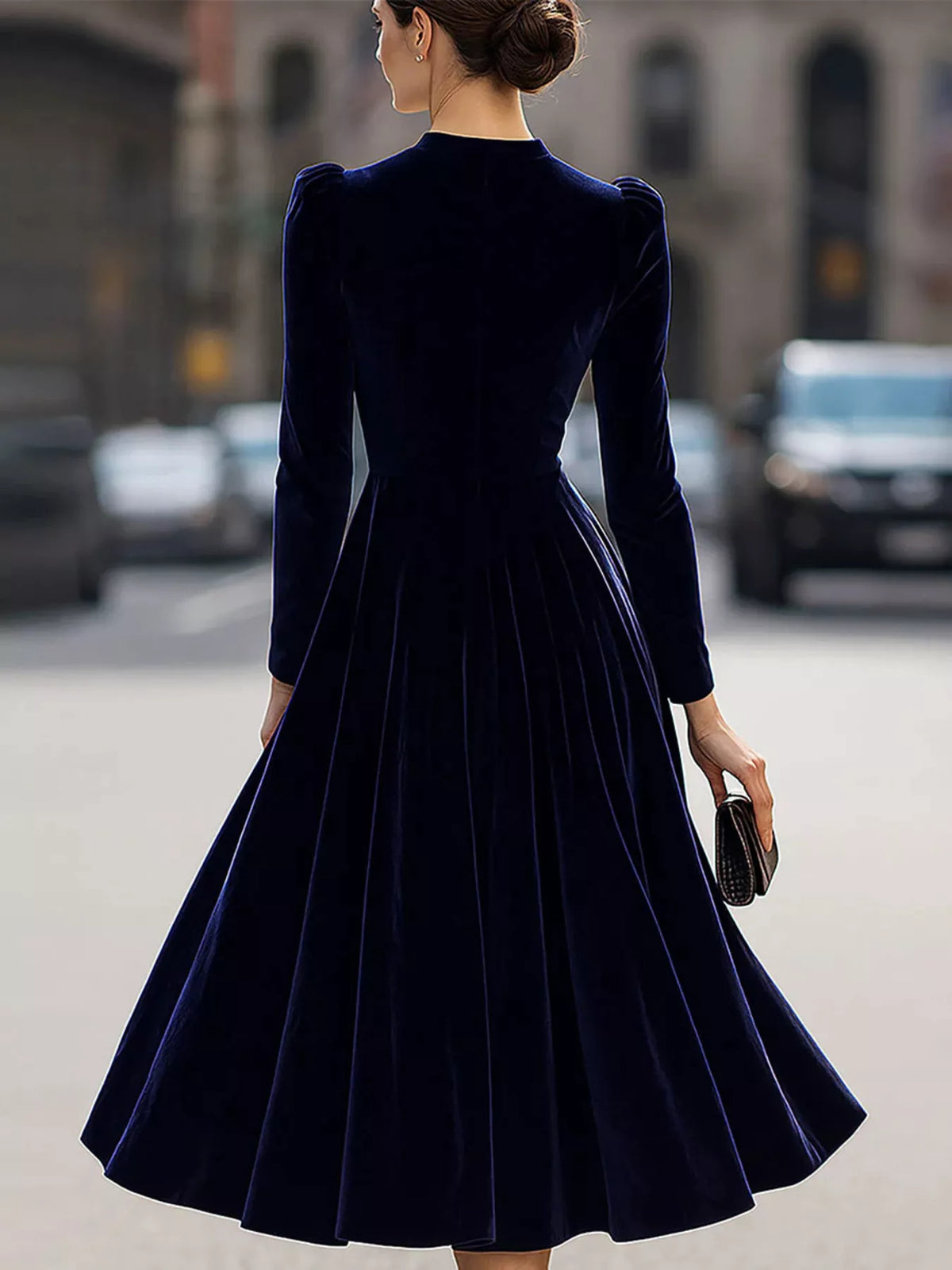 Velvet Long Sleeve A-Line Dress - Lilixa.store