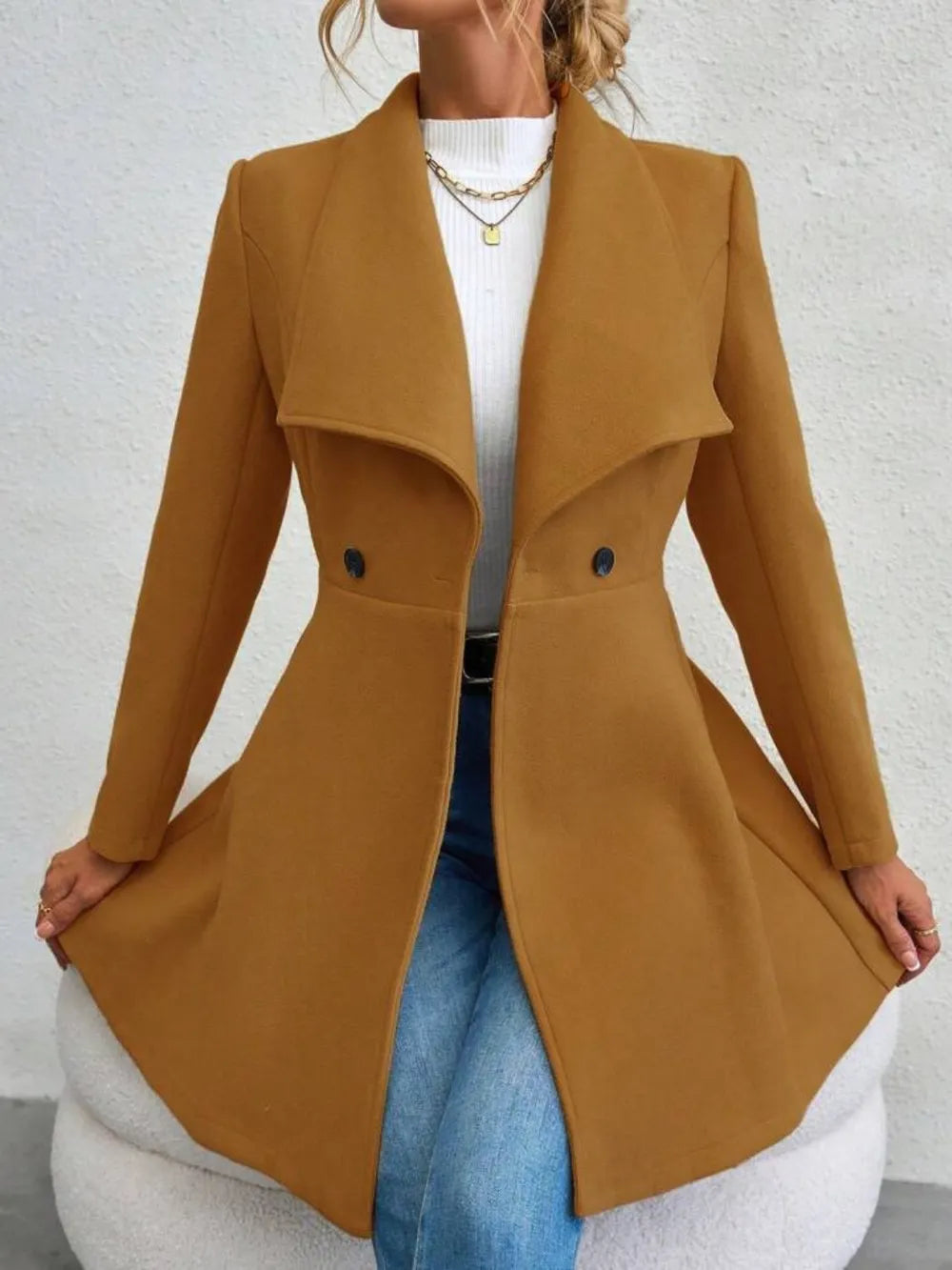 Collared Neck Button Up Long Sleeve Coat, view 13