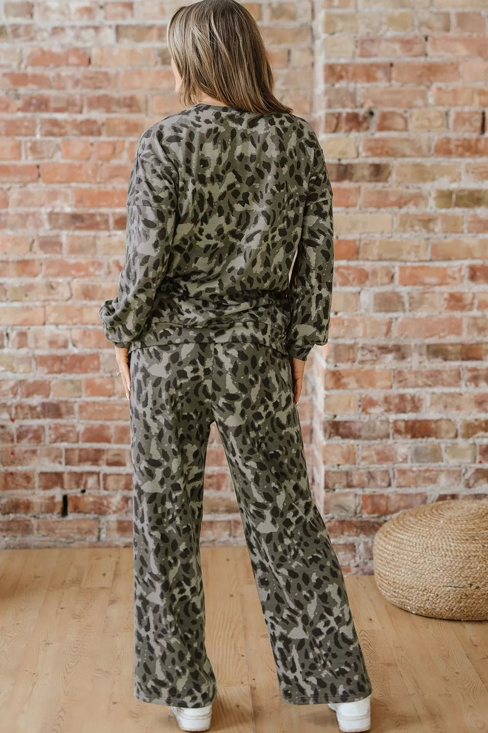 Leopard Print Long Sleeve Top and Pants Set, view 10