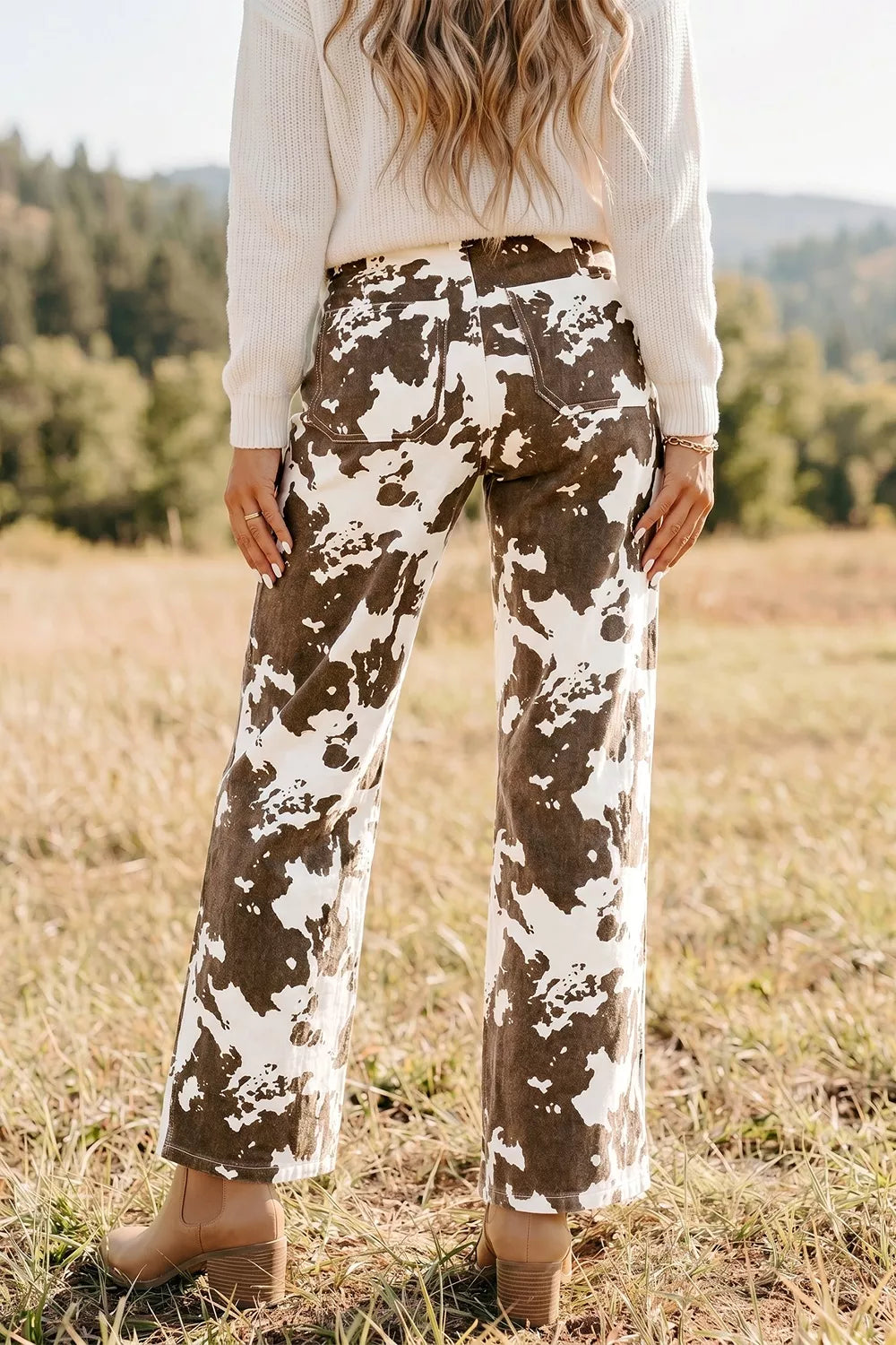 Abstract Pattern Regular Fit Full-Length Western Style Jeans - Lilixa.store