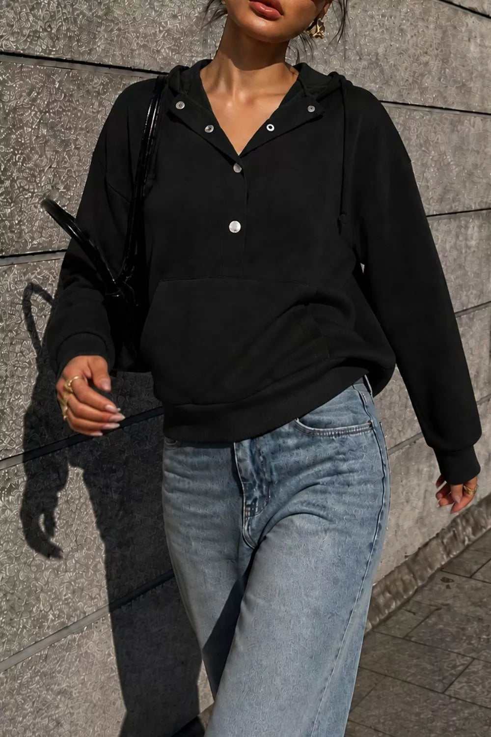Half Snap Kangaroo Pocket Hoodie