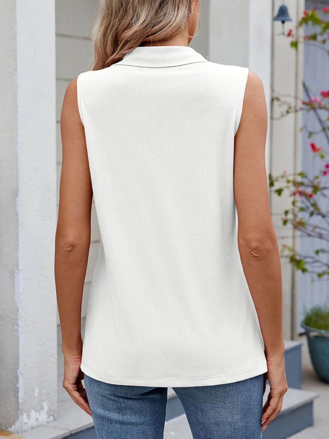Quarter Zip Collared Tank - Lilixa.store