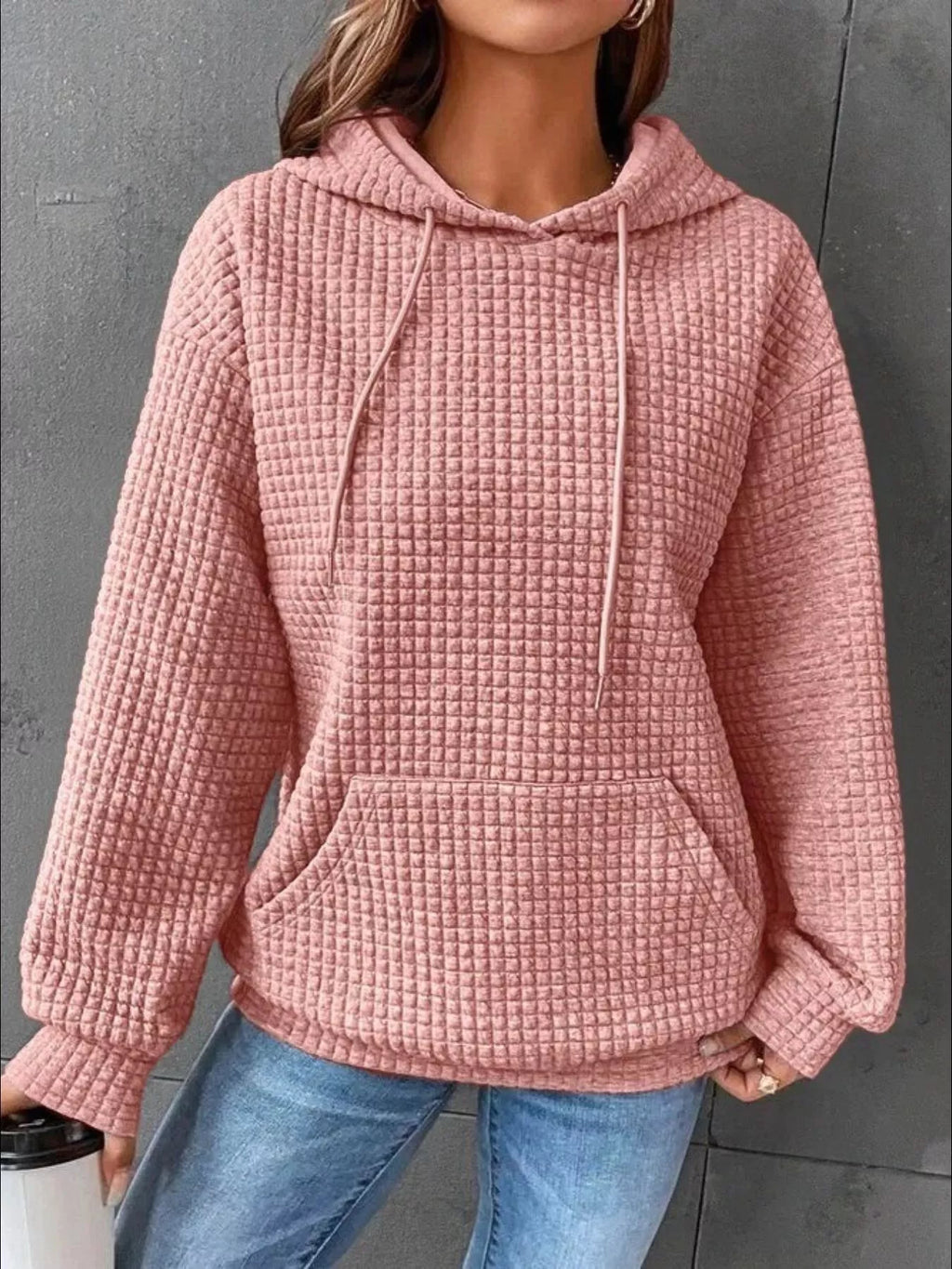 Full Size Textured Kangaroo Pocket Hoodie Plus Size - Lilixa.store