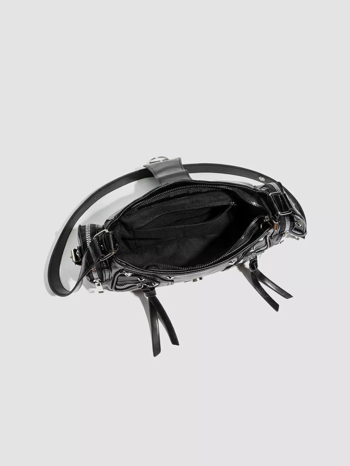 Y2K Style Rivet Embellished Patent Leather Shoulder Bag in Black, view 8