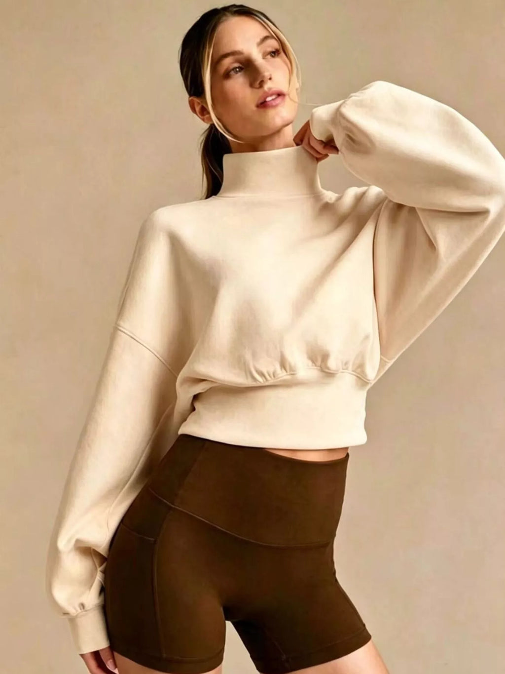 Turtleneck Dropped Shoulder Sweatshirt - Lilixa.store