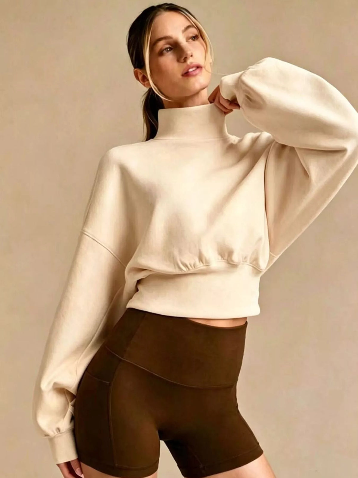 Turtleneck Dropped Shoulder Sweatshirt - Lilixa.store