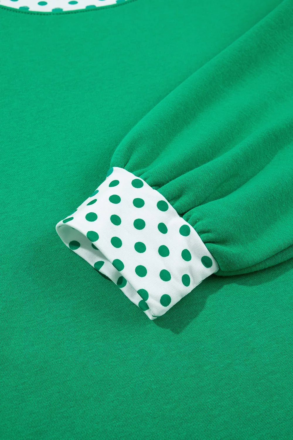 Polka Dot Trim Long Sleeve Sweatshirt and Shorts Set in Green, view 7
