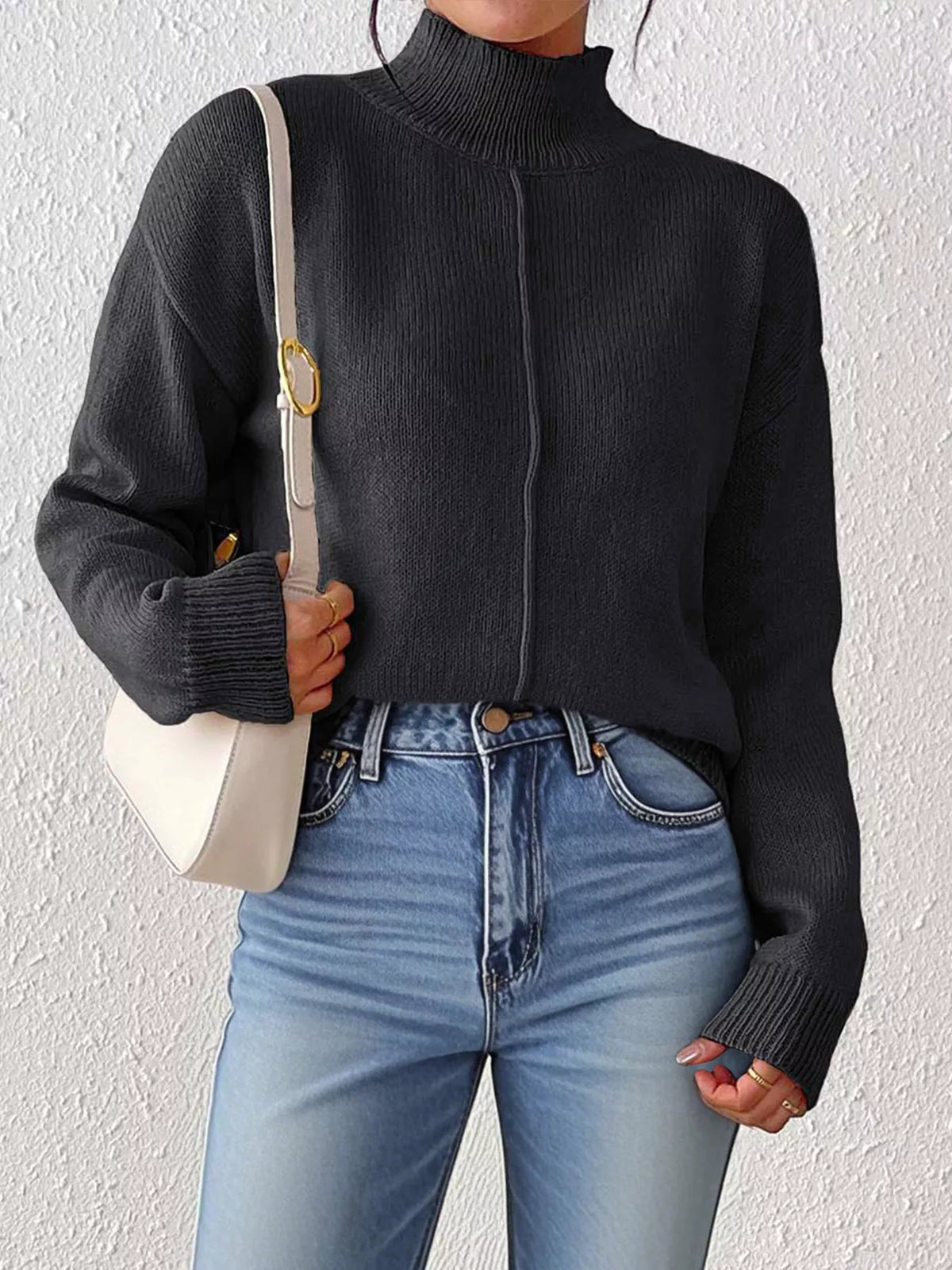 Center Seam Detail Turtleneck Sweater - Lilixa.store
