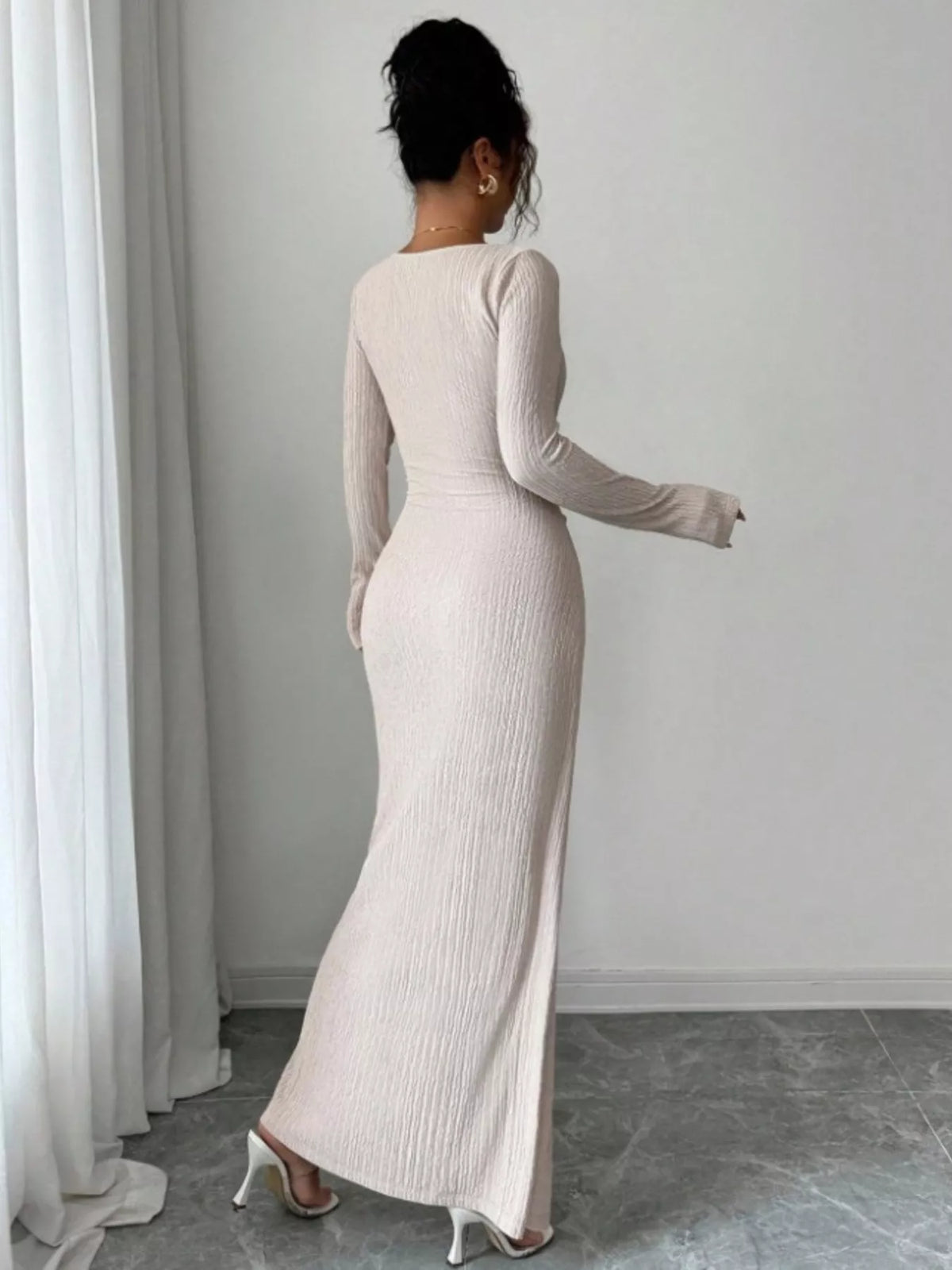 Slit Asymmetrical Neck Ribbed Maxi Dress