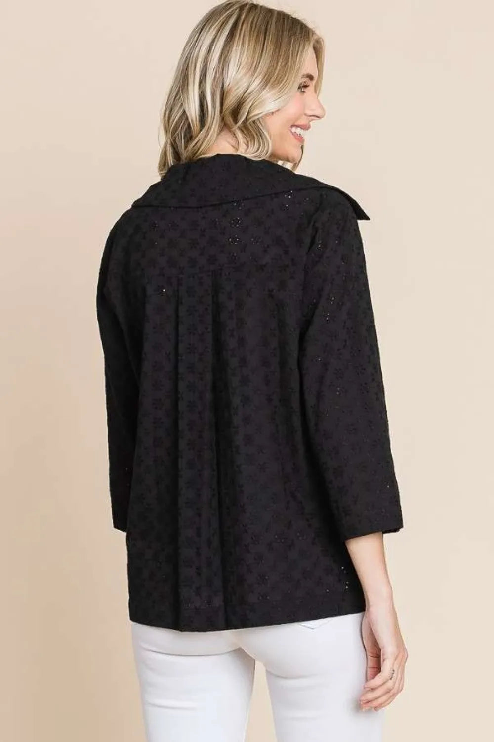 Culture Code Double Breasted Eyelet Jacket with Pockets in Black, view 2