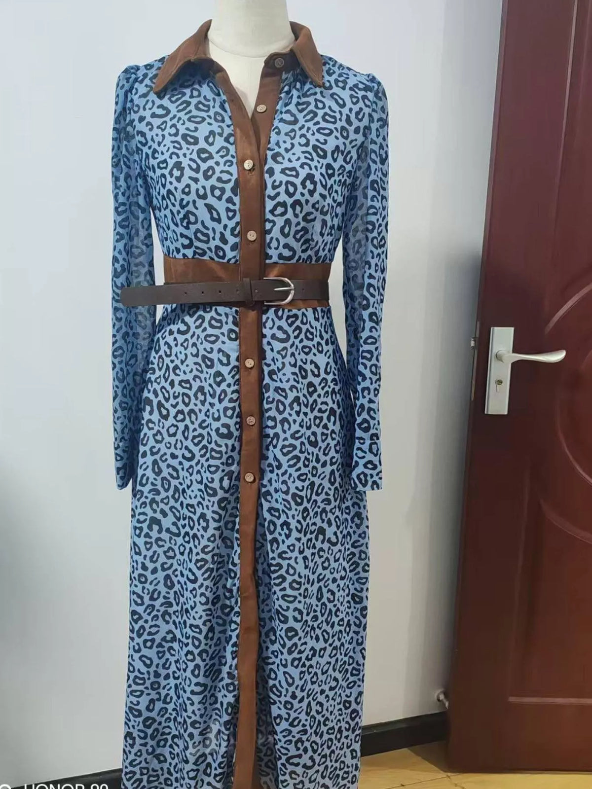 Leopard Print Shirt Dress with Contrast Trim