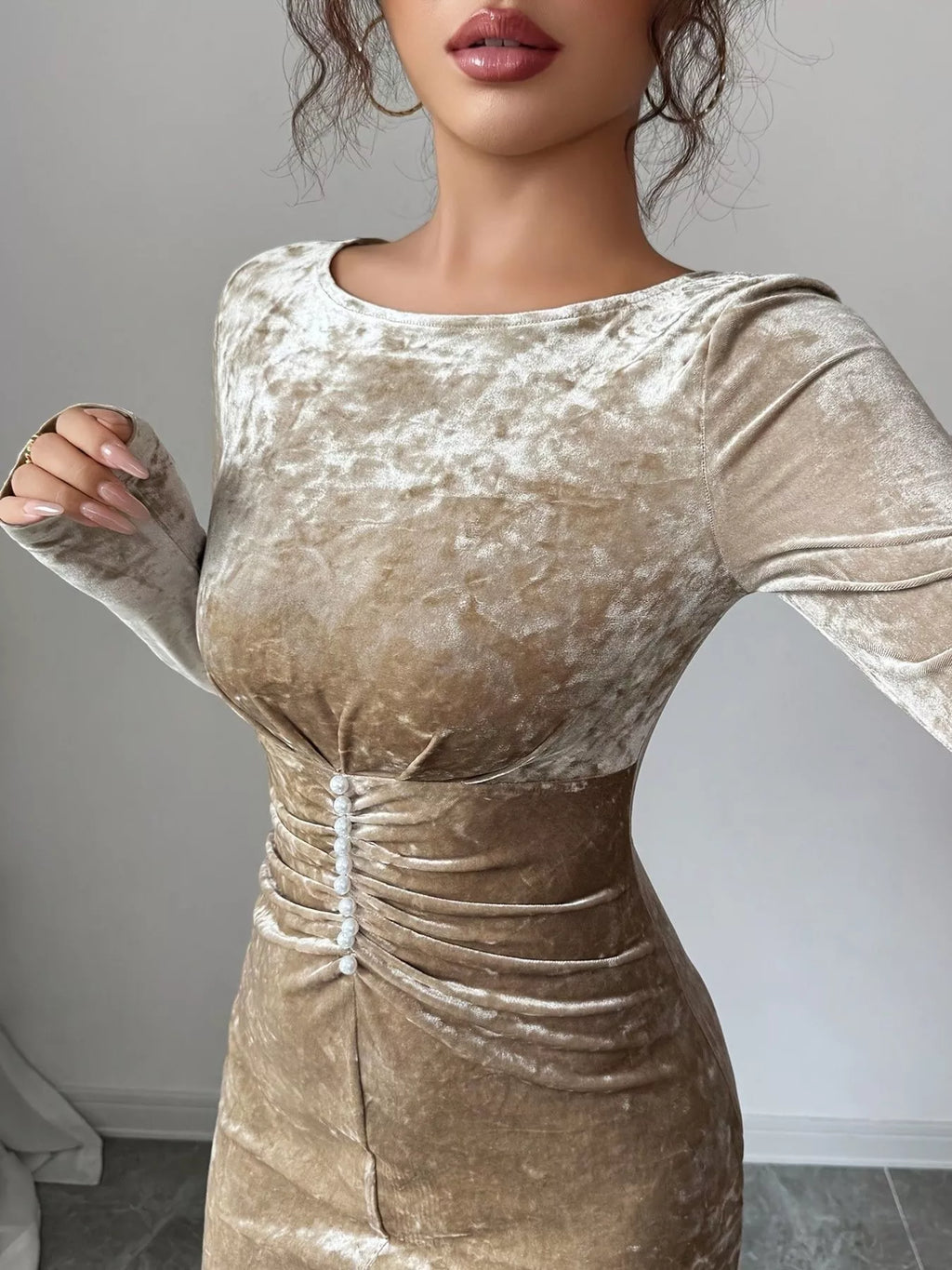 Velvet Ruched Bodycon Maxi Dress - Lilixa.store