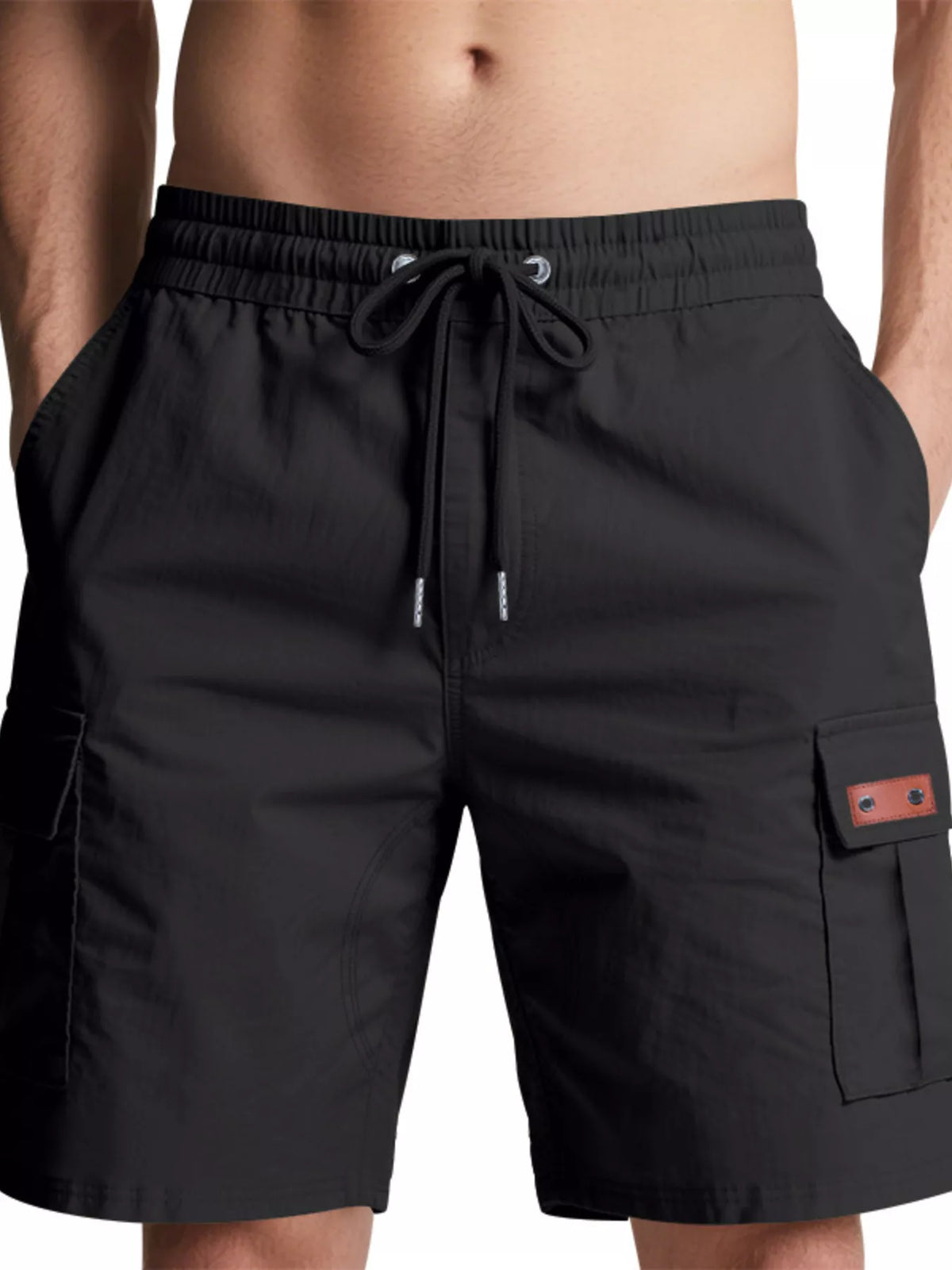 Men's Full Size Cargo Shorts with Drawstring Plus Size in Black