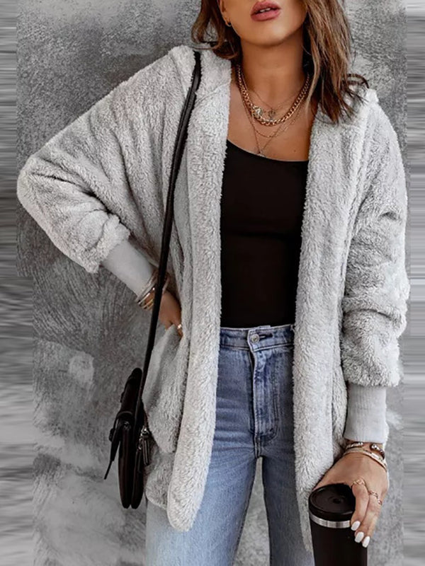 Open Front Hooded Faux Fur Outwear with Pockets - Lilixa.store