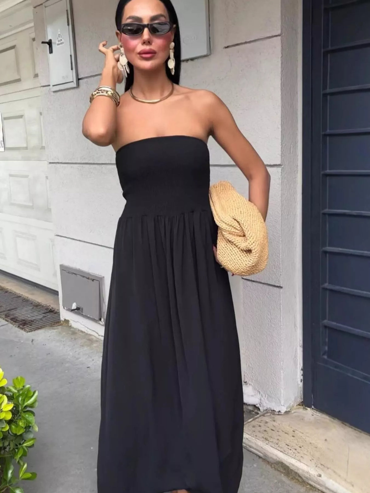 Strapless Smocked Maxi Dress, view 8