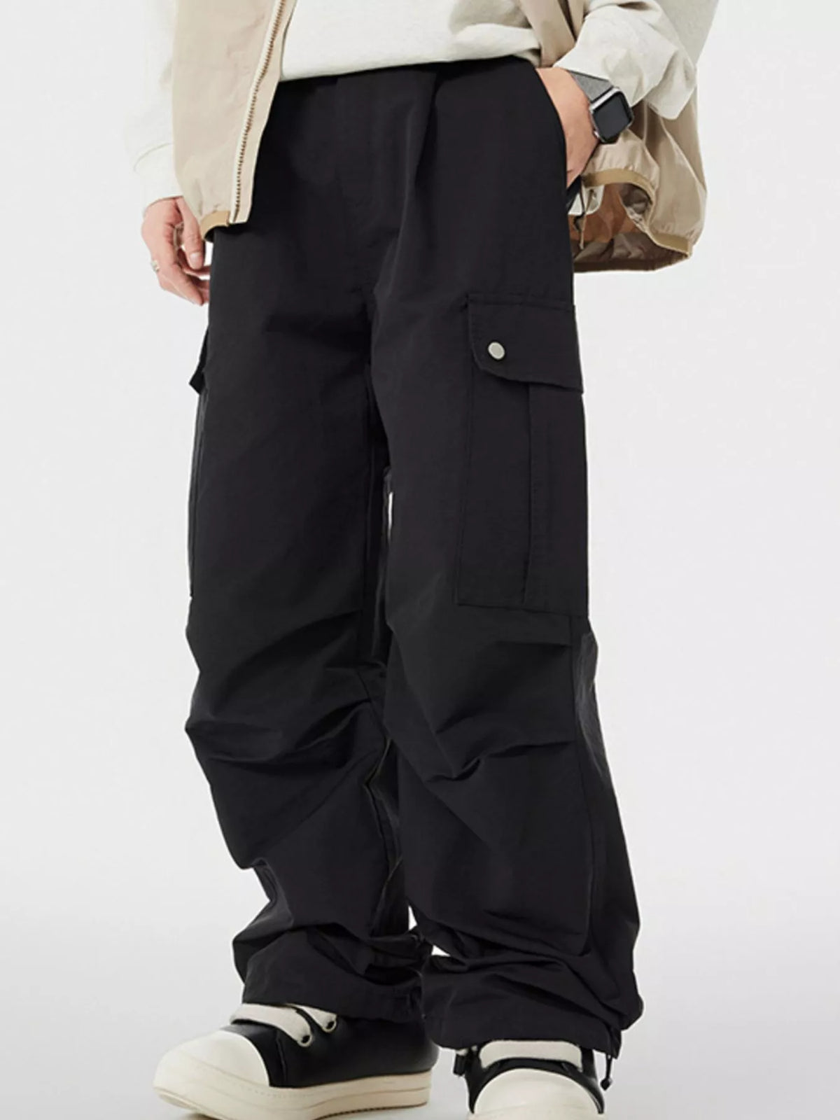 Men's Wide Leg Cargo Pants in Black, view 2