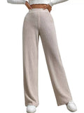 Ribbed Knit Wide-Leg Sweater Pants - Lilixa.store