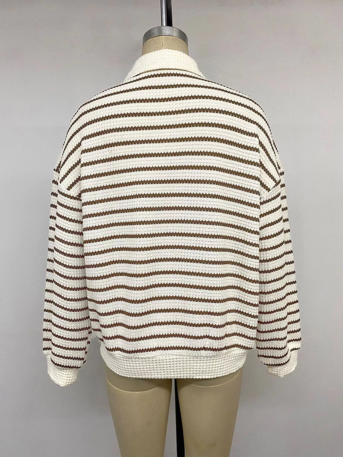 Striped Polo Collar Knit Sweatshirt - Lilixa.store