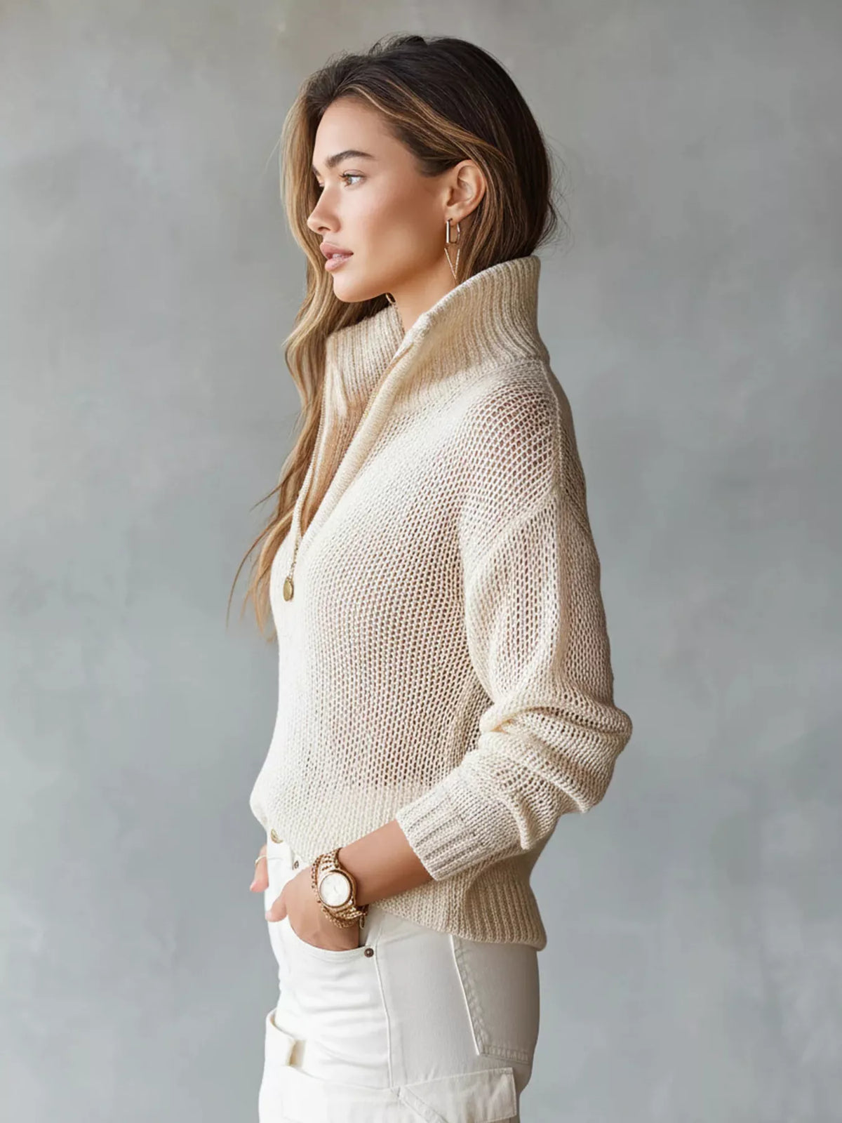 Half-Zip Dropped Shoulder Sweater