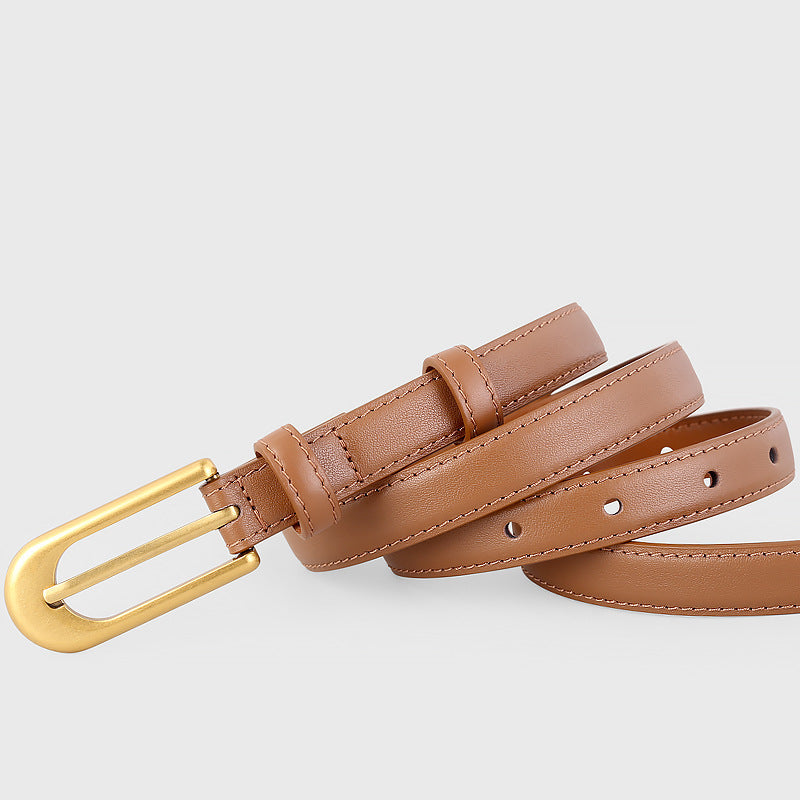 Gold Buckle Skinny Leather Belt - Lilixa.store