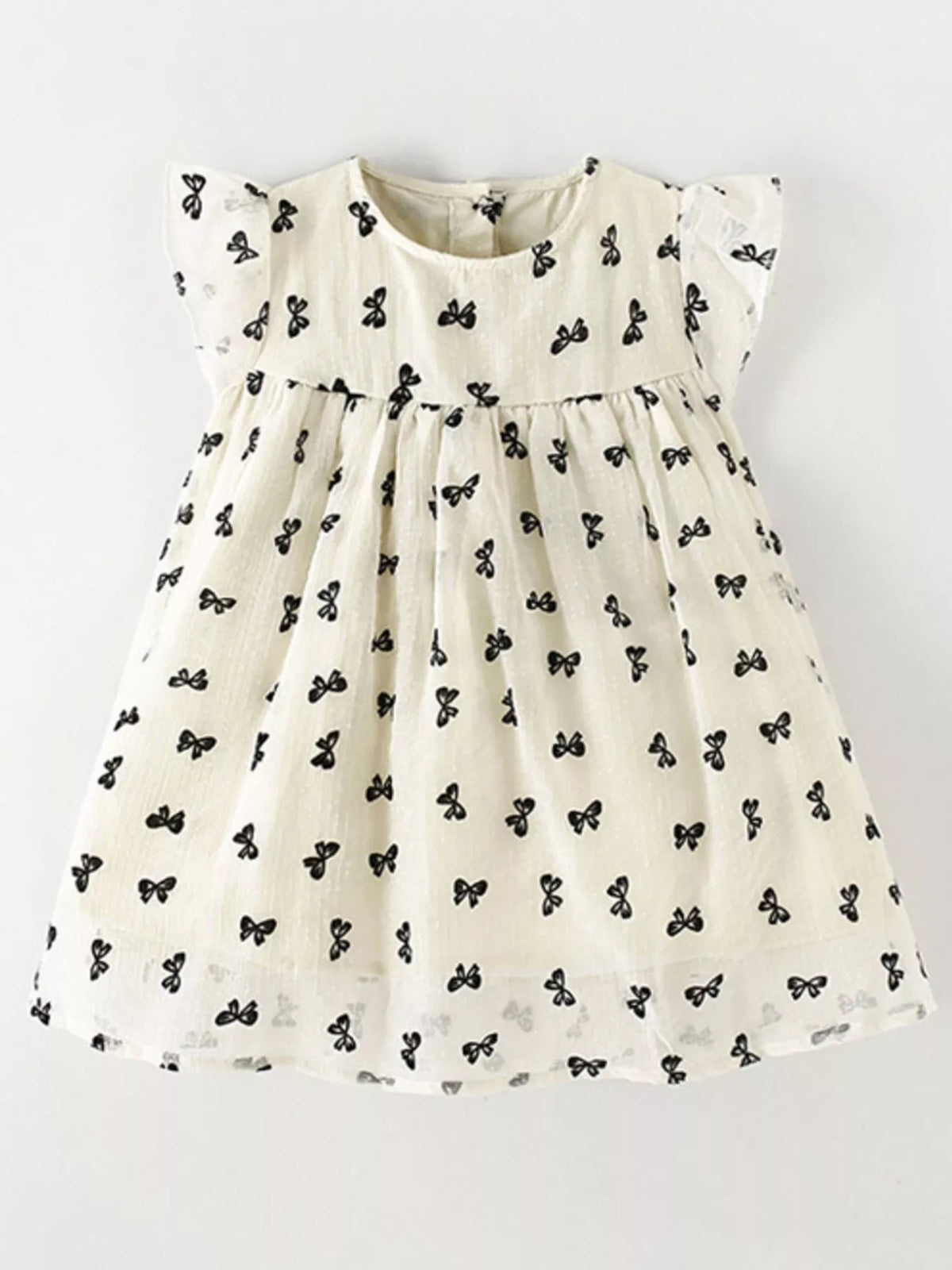 Children's Bow Print Flutter Sleeve Dress - Lilixa.store