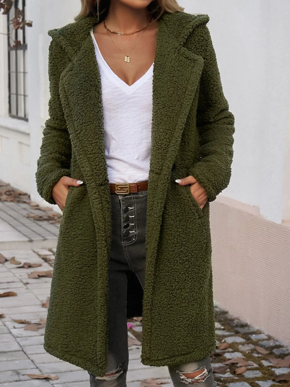 Devine Pocketed Long Sleeve Hooded Teddy Coat - Lilixa.store
