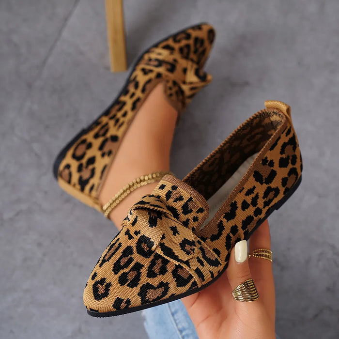 Mesh Point Toe Flat Slip-Ons in Leopard