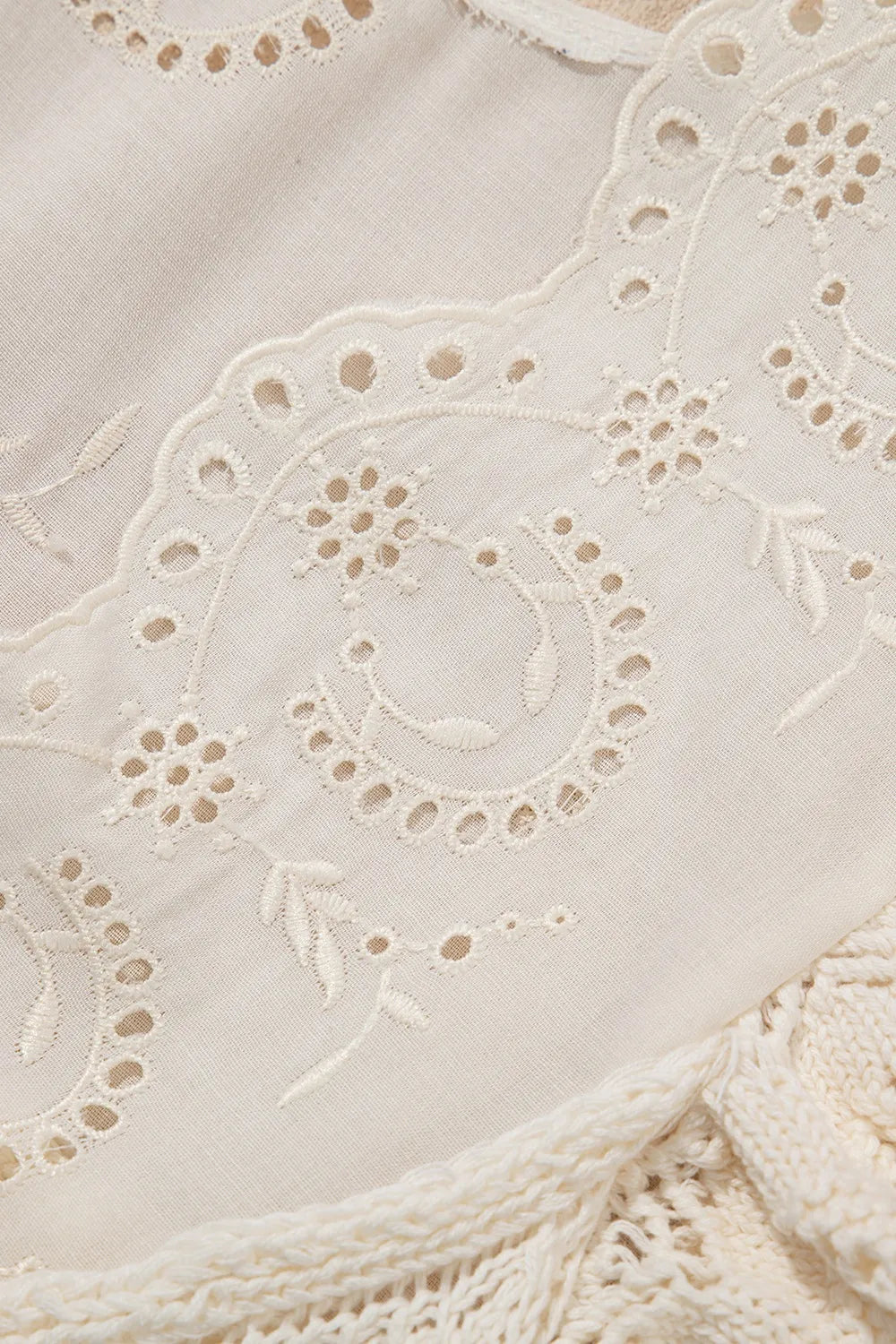 Embroidered Patchwork Hollow Out Knitted Ruffle Sweater Vest in Beige, view 9