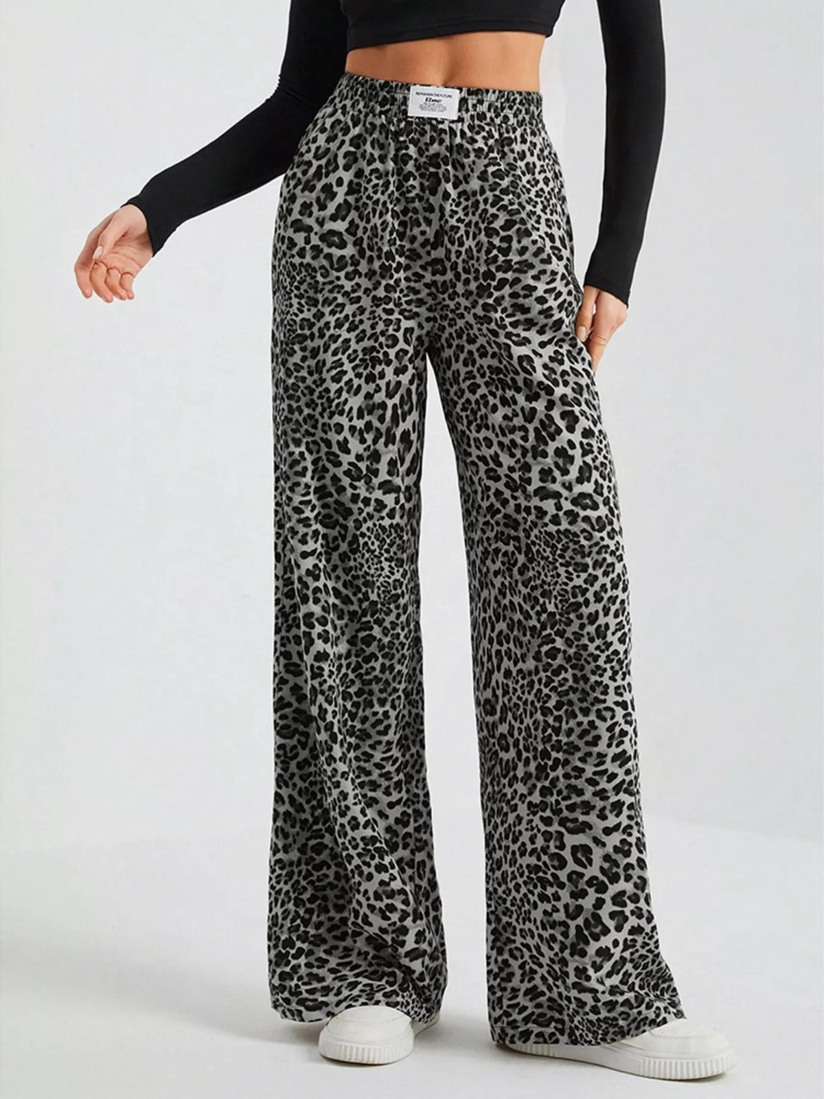 Full Size Leopard Print Wide Leg Pants Plus Size - Lilixa.store