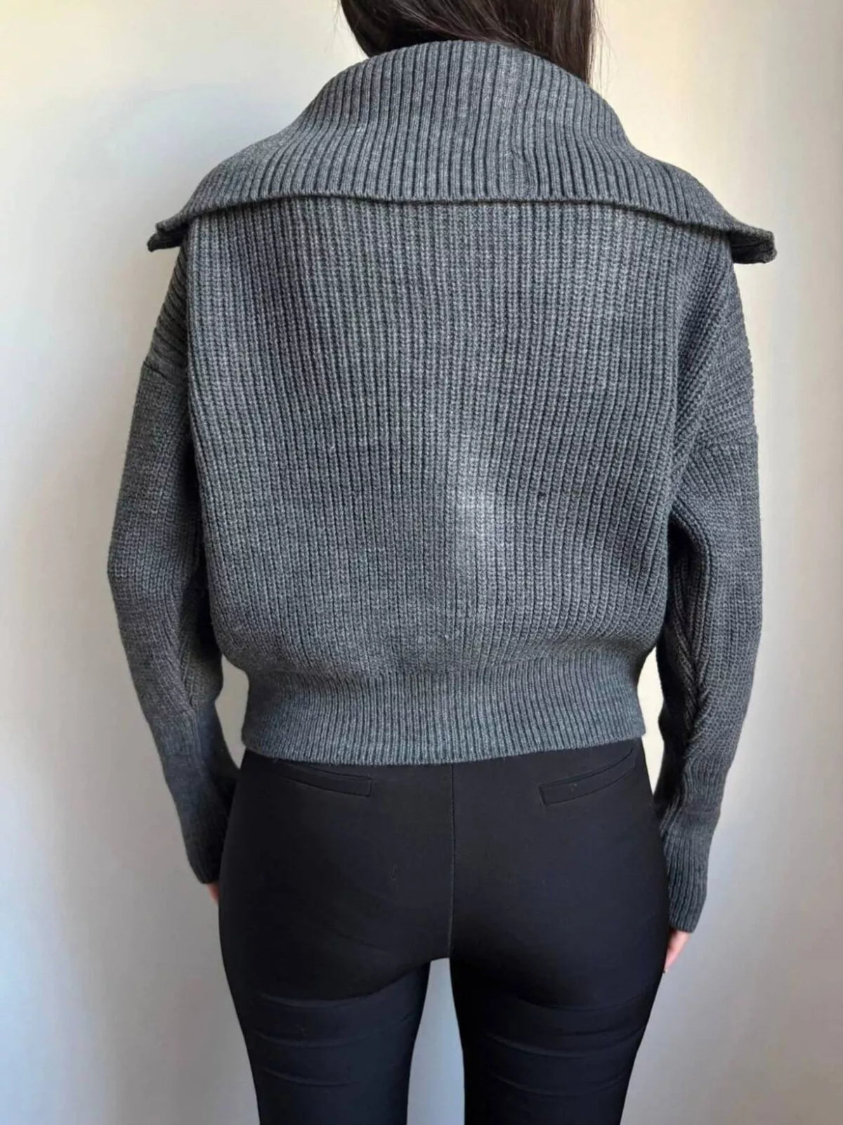 Zip Up Dropped Shoulder Cardigan - Lilixa.store