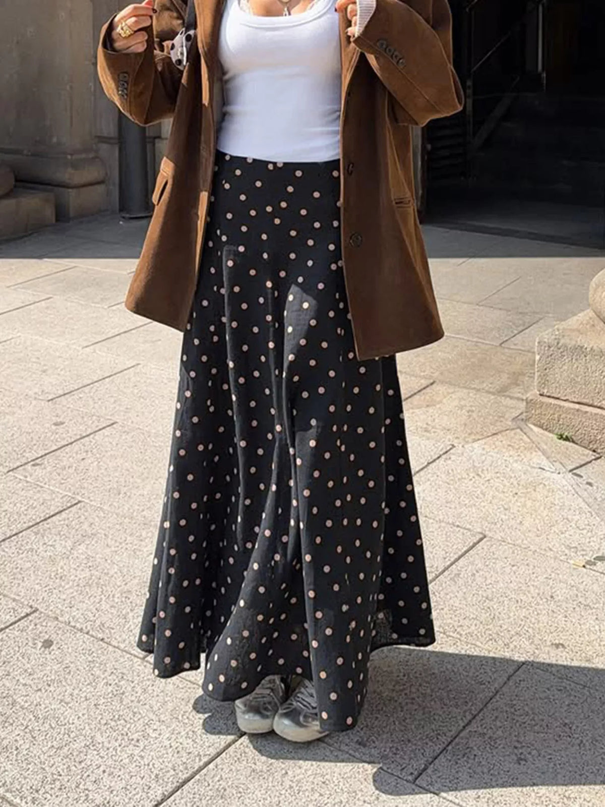 Polka Dot High-Waisted A-Line Skirt