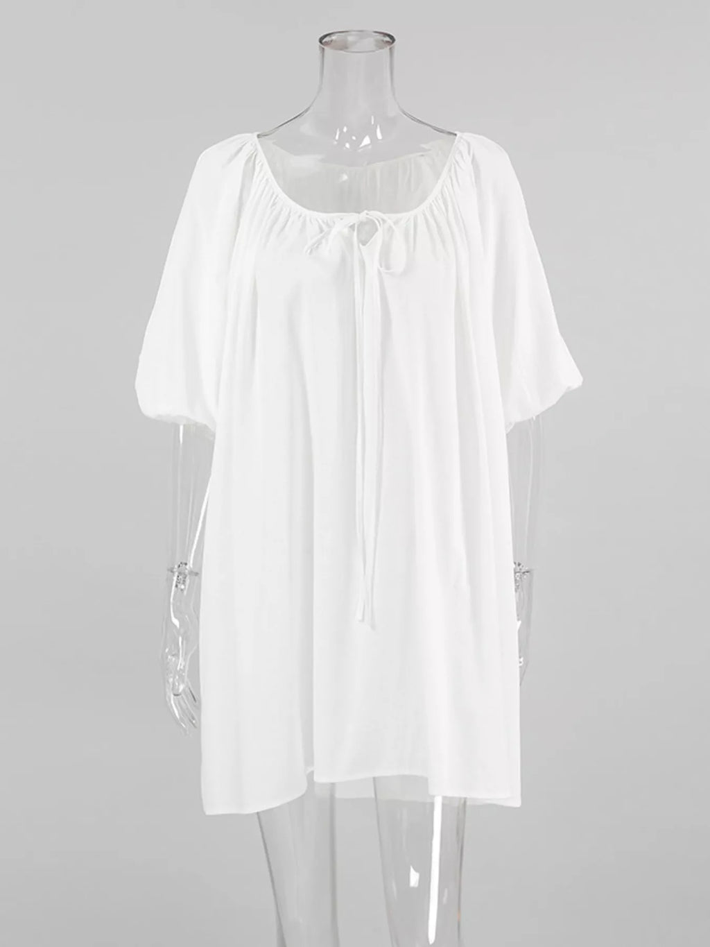 Tie Neck Puff Sleeve Lounge Dress - Lilixa.store
