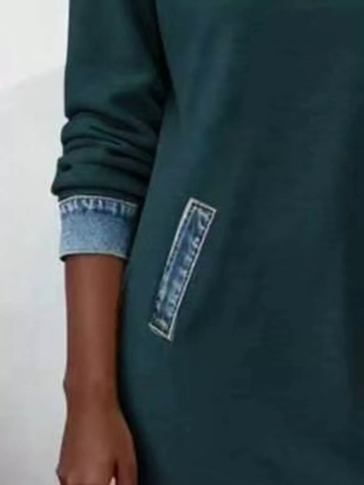 Full Size Denim Patchwork Hooded Sweatshirt Dress Plus Size - Lilixa.store