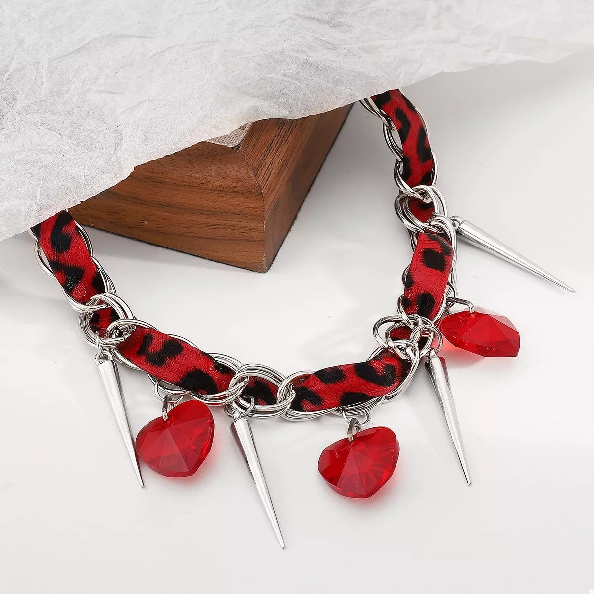 Heart Charm Choker Necklace with Metal Spikes - Lilixa.store