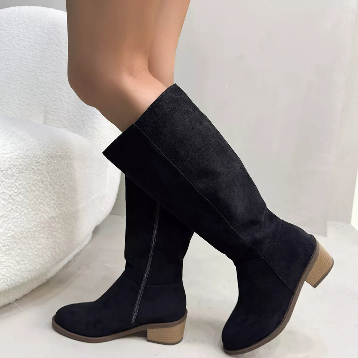 Side Zipper Closure Suede Knee-High Boots - Lilixa.store