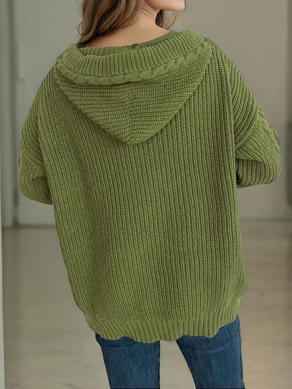 Cable-Knit Long Sleeve Hooded Cardigan - Lilixa.store