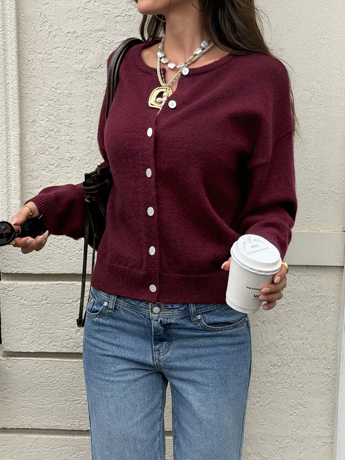 Button-Down Dropped Shoulder Cardigan - Lilixa.store