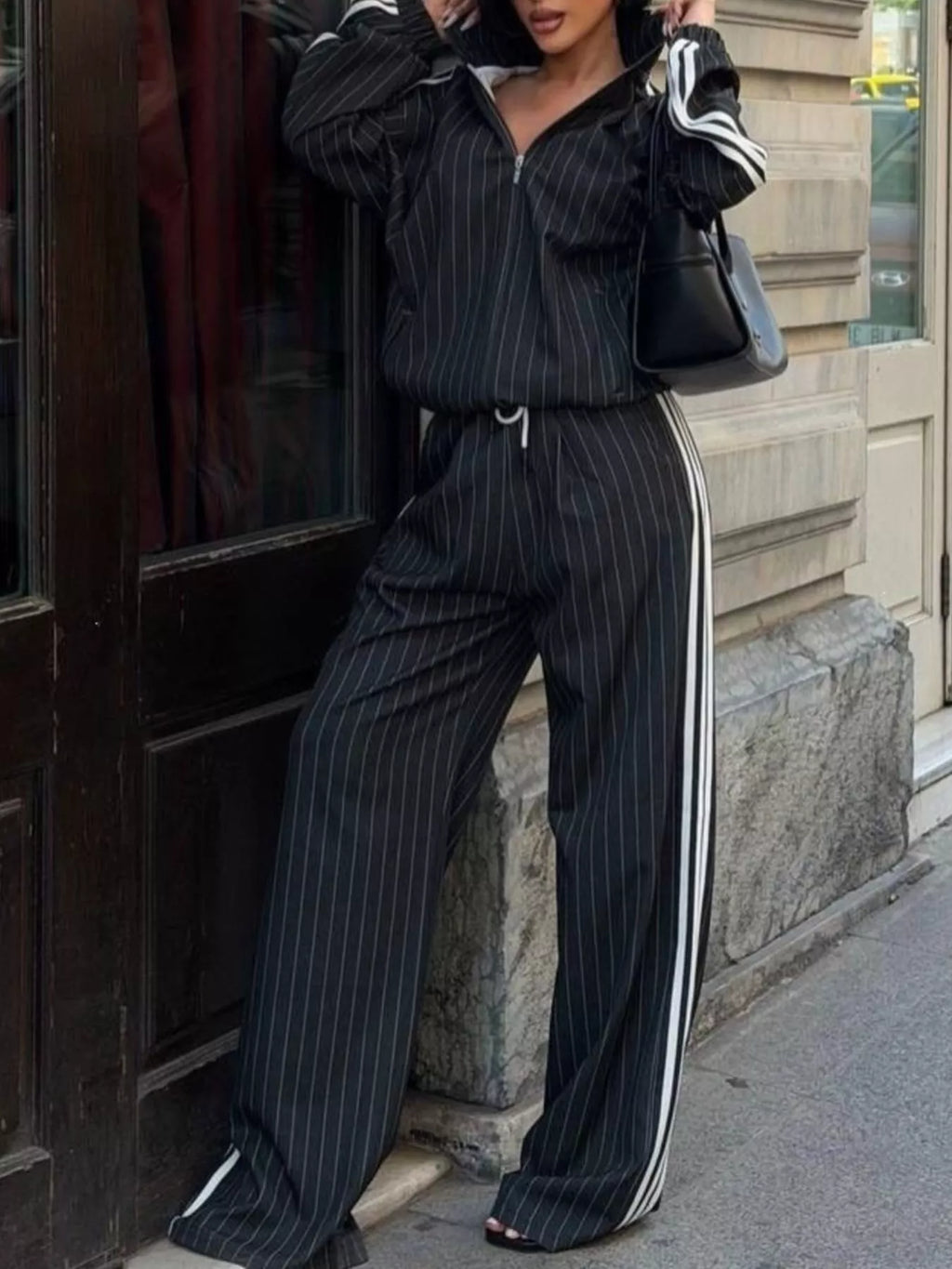 Side Stripe Zip Up Jacket and Pants Set - Lilixa.store
