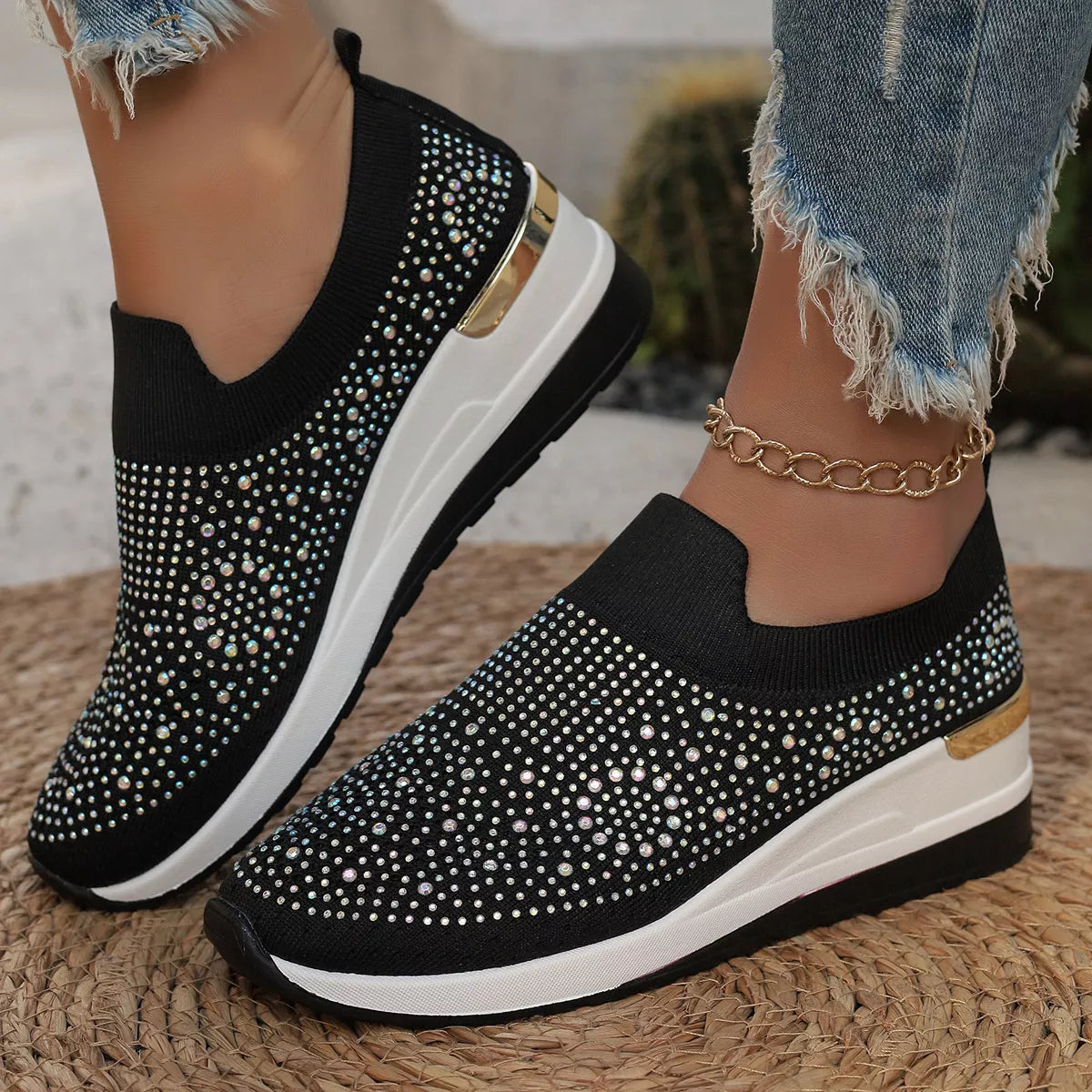 Rhinestone Round Toe Slip-Ons - Lilixa.store