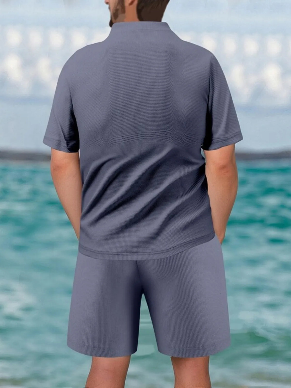 Men's Full Size Zip Front Short Sleeve Top and Shorts Set Plus Size, view 2