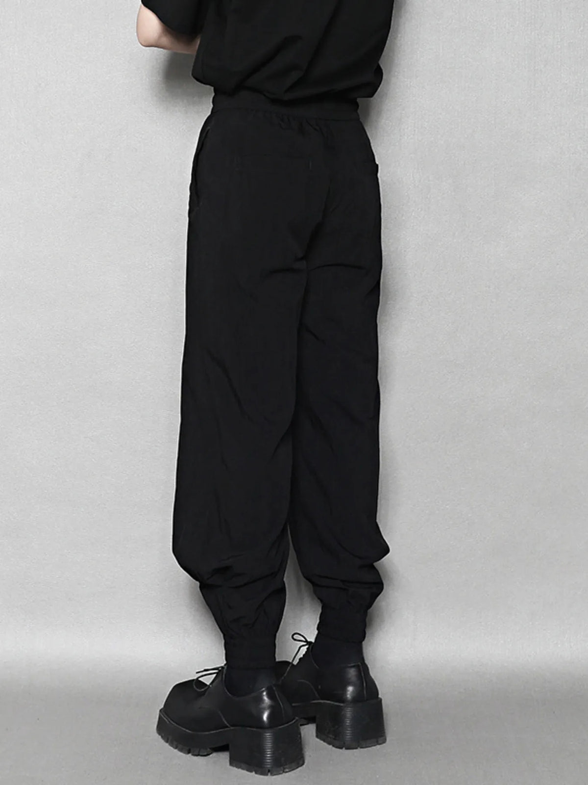 Men's Relaxed Fit Drawstring Ankle Cuffed Pants in Black, view 4