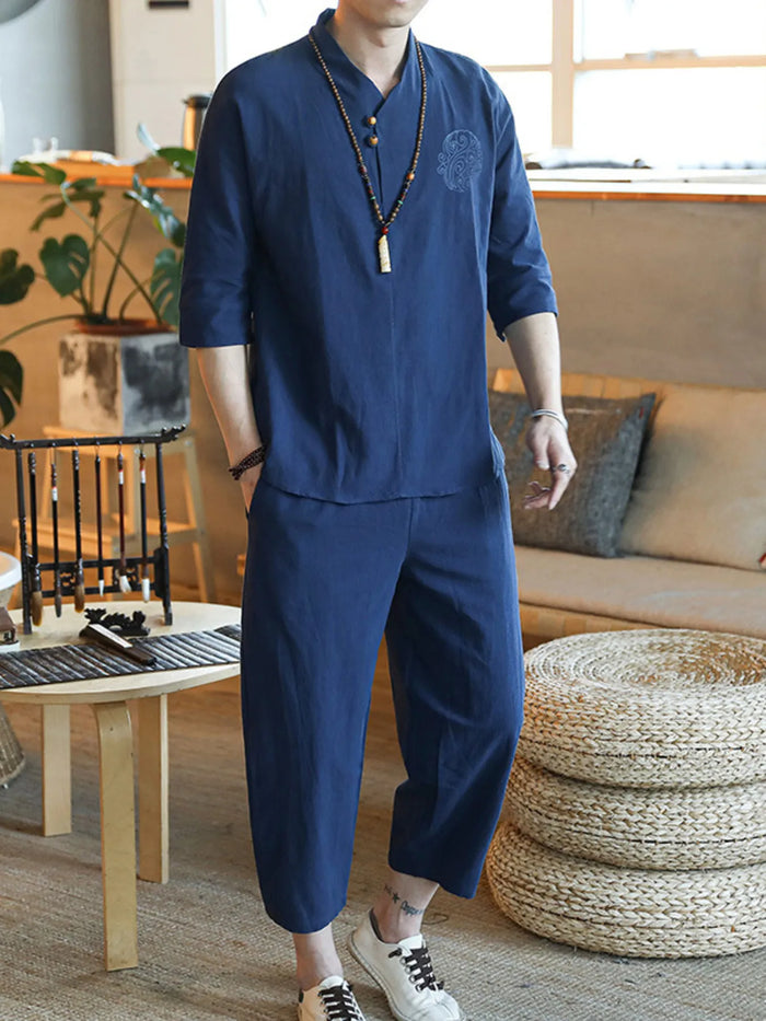 Men's Plus Size 3/4 Sleeve Top and Pants Set - Lilixa.store