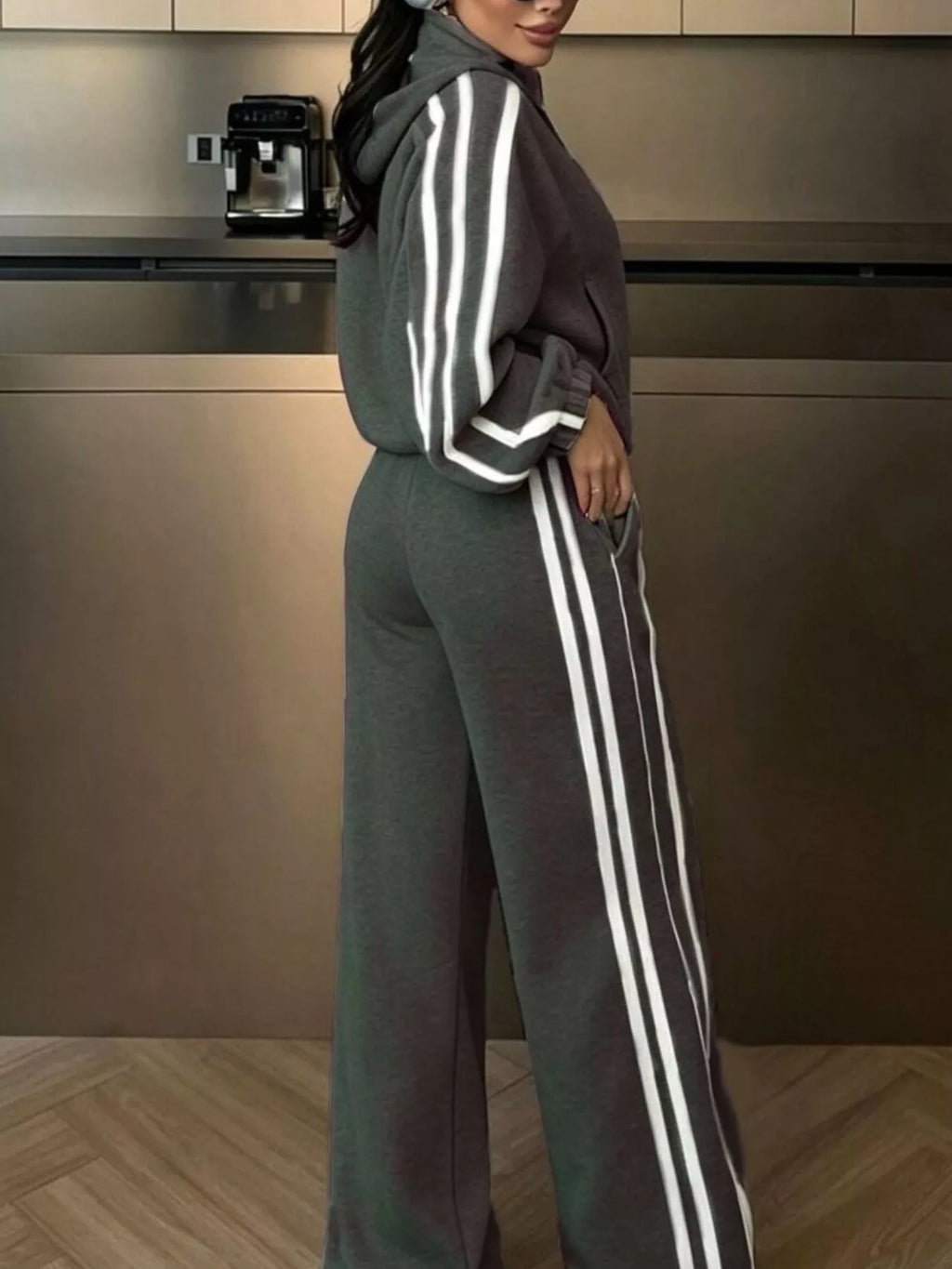 Side Stripes Zip Up Top and Pants Set - Lilixa.store