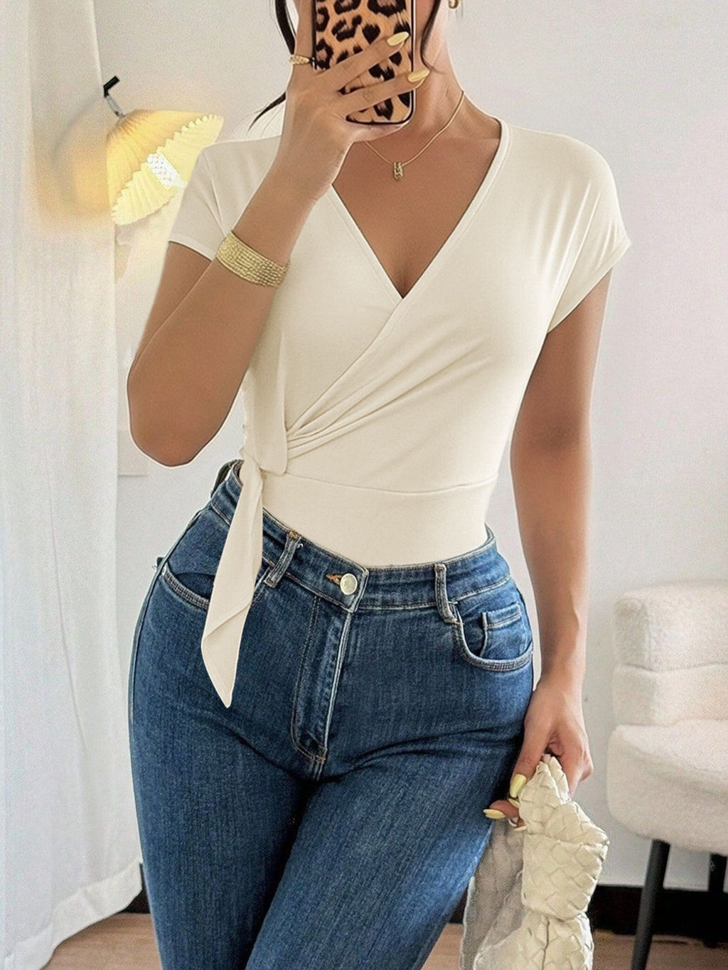 Surplice Cap Sleeve Bodysuit - Lilixa.store