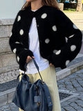 Polka Dot Fuzzy Knit Button-Up Cardigan - Lilixa.store