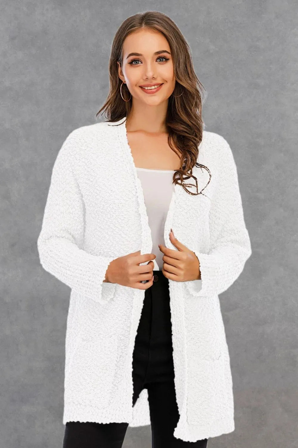 Angel Wings Pocketed Open Front Long Sleeve Cardigan - Lilixa.store