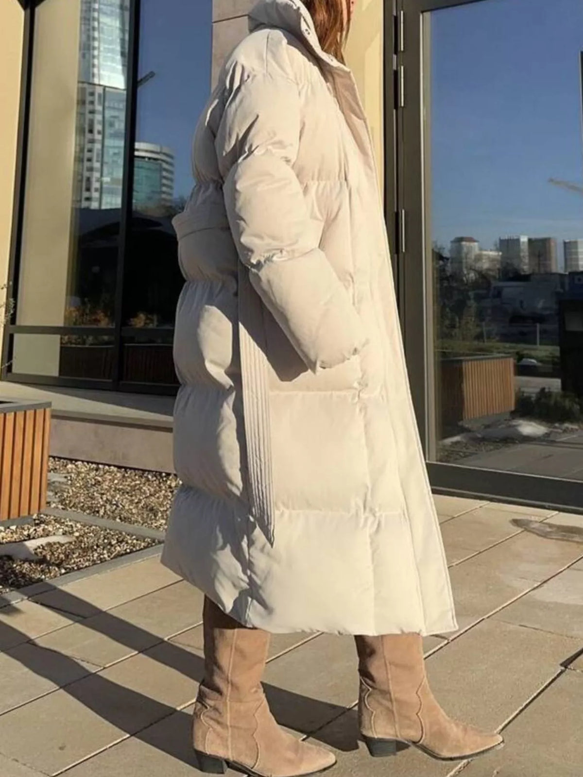 Longline Padded Winter Coat with Belted, view 2