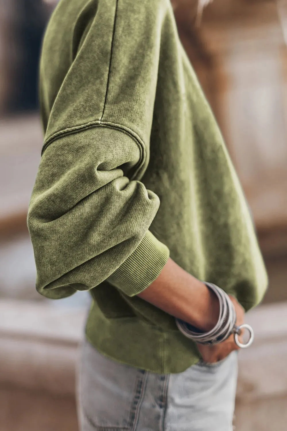 Mock Neck Dropped Shoulder Sweatshirt - Lilixa.store